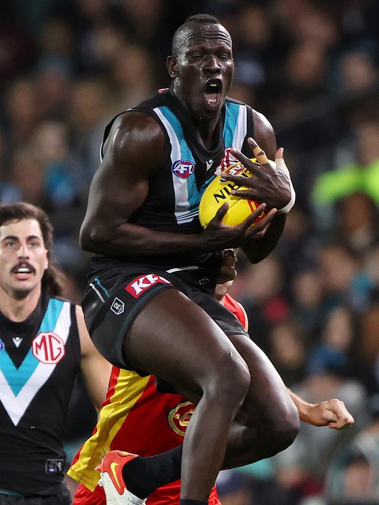 Can Aliir Aliir and the Port Adelaide defence stop him? Picture: Sarah Reed/AFL Photos