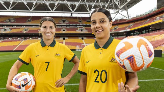 Matildas Vice Captain Steph Catley and captain Sam Kerr.. Picture: Matthew Poon