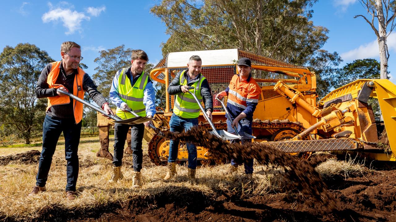 Turning the sod on the Wirraglen housing estate at Highfields are (from left) Baker Rossow's Brendan Reid, Hutchinson Builders' Liam Holland, Hallmark Property's Tim Colthup and Hutchinson Builders' Luke Newman.