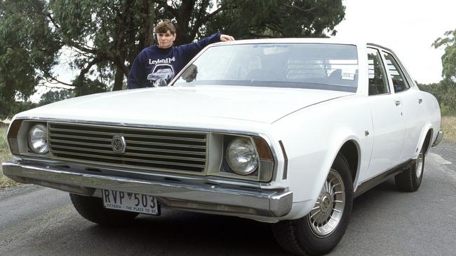 Brenda Davis and her 1973 Leyland P76. This is the base model Deluxe, which had single headlights. The up-market Super and Executive models had dual headlights. Picture: HWT