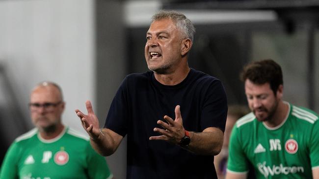 SYDNEY, AUSTRALIA - JANUARY 12: Western Sydney Wanderers coach Marko Rudan give instructions to his team during the A-League men's football match between Melbourne City FC and Western Sydney Wanderers FC at CommBank Stadium on January 12, 2024 in Sydney, Australia. (Photo by Damian Briggs/Speed Media/Icon Sportswire via Getty Images)