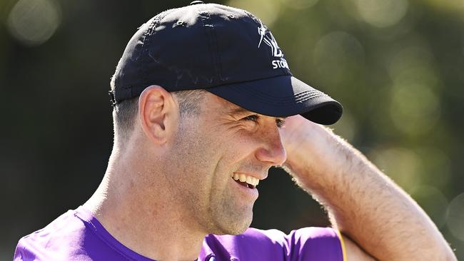 SUNSHINE COAST, AUSTRALIA – AUGUST 26: Cameron Smith looks on during a Melbourne Storm NRL training session at Sunshine Coast Stadium on August 26, 2020 in Sunshine Coast, Australia. (Photo by Albert Perez/Getty Images)