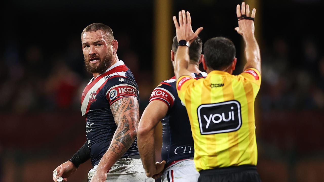 Jared Waerea-Hargreaves gets his marching orders from referee Gerard Sutton. Picture: Matt King/Getty Images