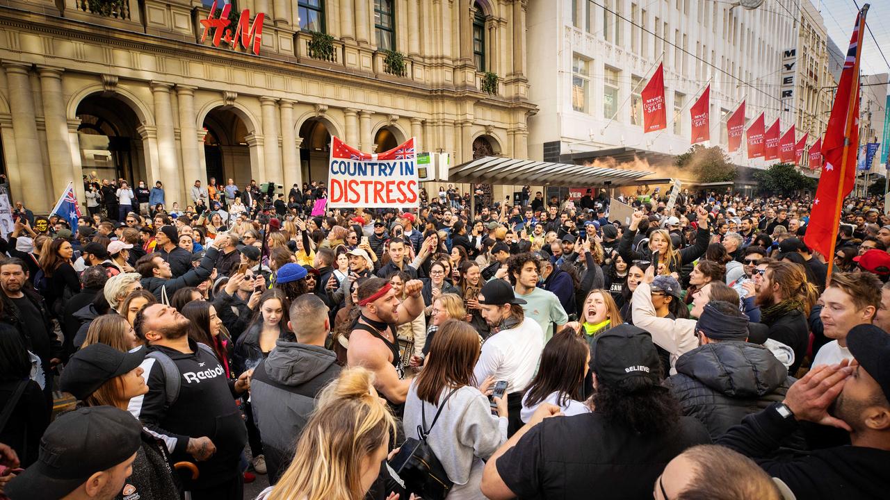Melburnians take to the city streets for Melbourne Freedom Rally. Picture: Mark Stewart