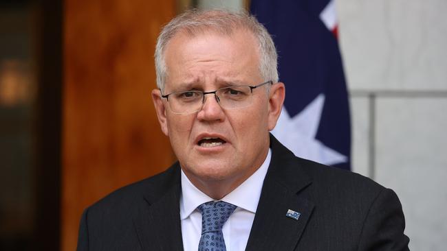 Prime Minister Scott Morrison confirmed Australia would follow through with sanctions against Russia should the conflict with Ukraine escalate. Picture: NCA NewsWire / Gary Ramage