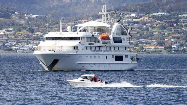 The cruise ship, Coral Discoverer berthed at MAC 2. Hobart at 2pm this afternoon. It is the last cruise ship allowed in Tasmania until June 30 because of COVID-19 / coronavirus. Picture: MATT THOMPSON