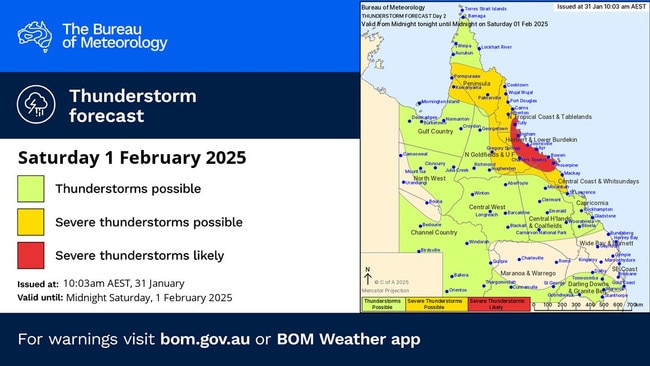 The severe weather forecast for Saturday. Picture: Bureau of Meteorology