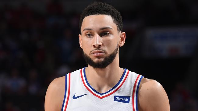 PHILADELPHIA, PA - JUNE 20: Ben Simmons #25 of the Philadelphia 76ers looks on during Round 2, Game 7 of the Eastern Conference Playoffs on June 20, 2021 at Wells Fargo Center in Philadelphia, Pennsylvania. NOTE TO USER: User expressly acknowledges and agrees that, by downloading and/or using this Photograph, user is consenting to the terms and conditions of the Getty Images License Agreement. Mandatory Copyright Notice: Copyright 2021 NBAE (Photo by David Dow/NBAE via Getty Images)