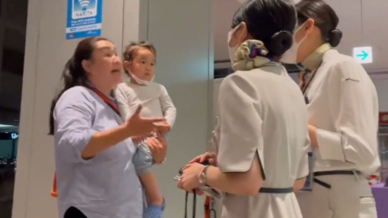 A toddler was among the passengers stranded in Narita Airport. Picture: Facebook