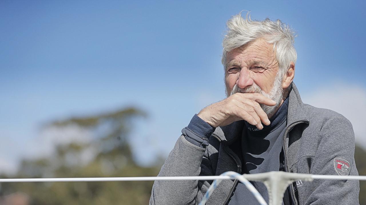 <p>Jean-Luc van den Heede undertook a solo circumnavigation race starting in France in 2018. van den Heede and his boat Matmut pulled into Storm Bay off Kingston Beach, the only stop in the entire race with the nearest competitors still off Fremantle. Picture: MATHEW FARRELL</p>