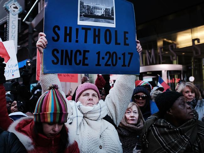 Hundreds of people, many of them Haitian, demonstrate against racism in Times Square on Martin Luther King Day on January 15 in New York City. Picture: Spencer Platt/Getty Images/AFP