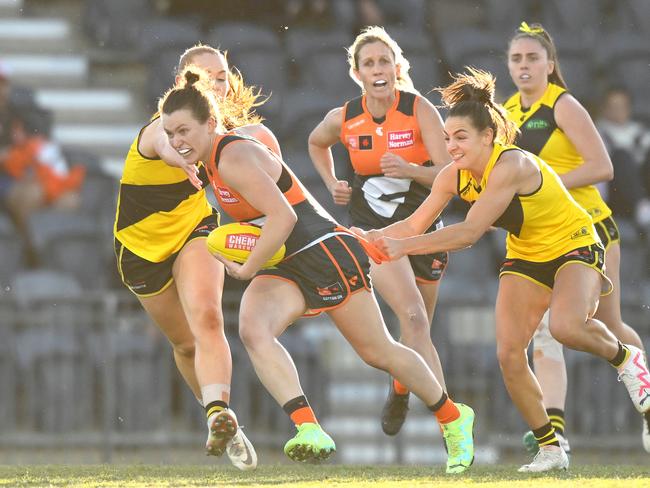 Parker was at her dominant best in the Giants’ practice match win over Richmond. Picture: Morgan Hancock/AFL Photos via Getty Images