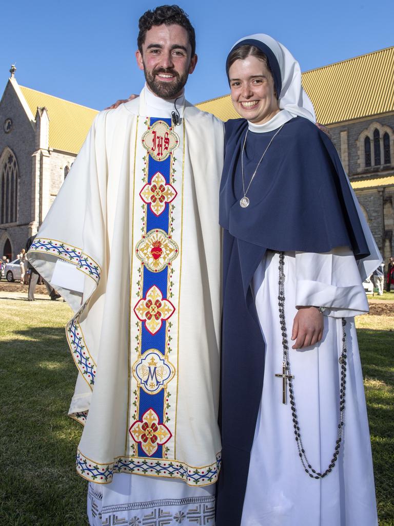 Father Nathan Webb with Sister Rose Patrick OConnor (his sister Nancy Webb). Ordination of Nathan Webb at St Pat's Cathedral. Saturday, June 25, 2022. Picture: Nev Madsen.