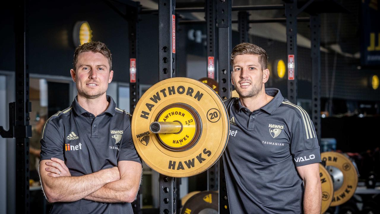 Hawks best mates Liam Shiels and Luke Breust will each play their 250th game against Collingwood on Sunday. Picture: Jake Nowakowski