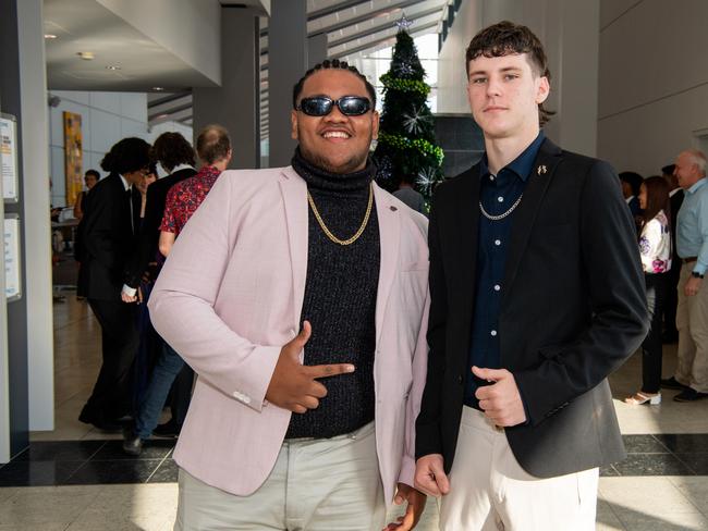 Justin Edwards and Kai Prosser at the Year 12 School formals of Darwin High School at Darwin Convention Centre, Darwin. Picture: Pema Tamang Pakhrin.
