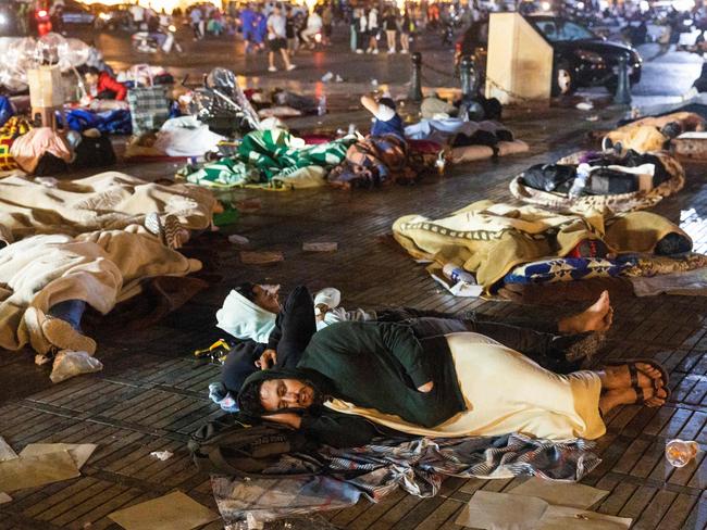 Residents take shelter outside at a square following an earthquake in Marrakesh. Picture: AFP