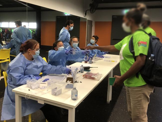 NT Health workers processing people at the Howard Springs quarantine facility. Picture: Suppled/ NT Health