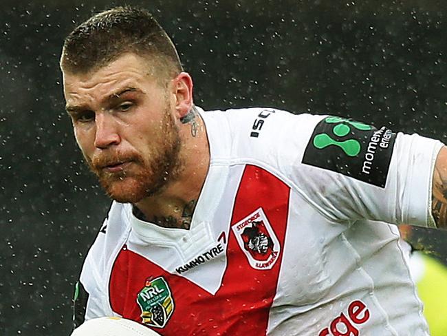 St George's Josh Dugan makes a break during the South Sydney v St George rugby league game at the SCG. Pic Brett Costello