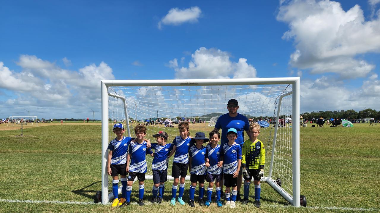 Moranbah Hawks U8's team (from left) Mason, Taj, Thomas, Henry, Max, Flynn, Daniel, Jacobi and Coach Adrian are the Miniroos Team of the Week.