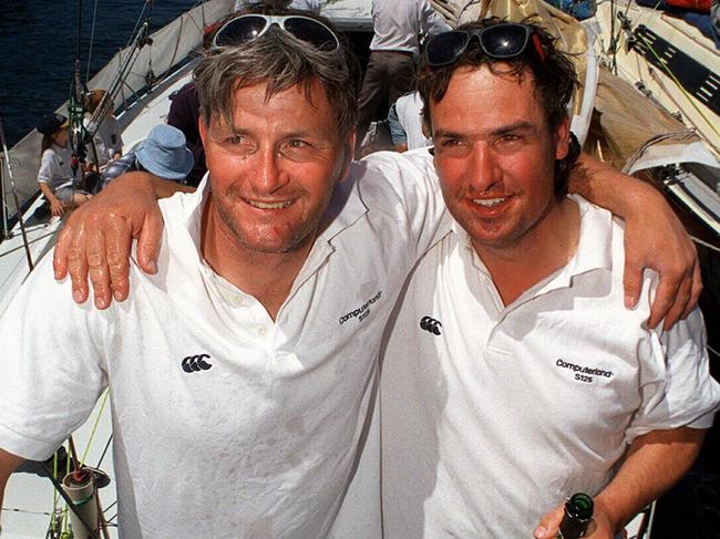 Melbourne to Hobart. Winners of the 1997 Melbourne Hobart yacht race John Saul and Royce Salter [right], who sailed the race two handed on their boat Computerland. Photo: Tony Palmer.