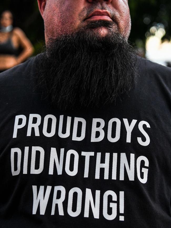 A supporter of US President Donald Trump wears a 