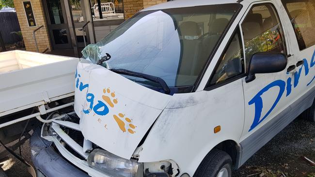 RAMPAGE: The aftermath of the Dingo Hotel courtesy bus after youths stole and crashed the vehicle.