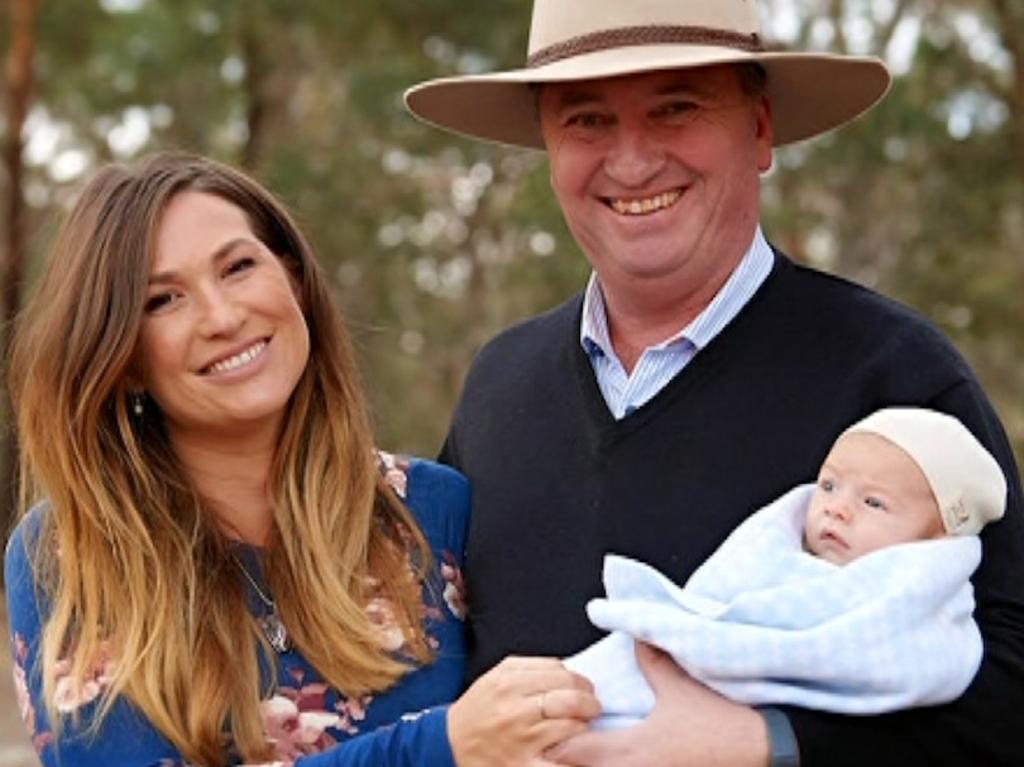 Vikki Campion, Barnaby Joyce and their first son on Channel 7’s Sunday Night program in 2018. Picture: Credit: Channel 7