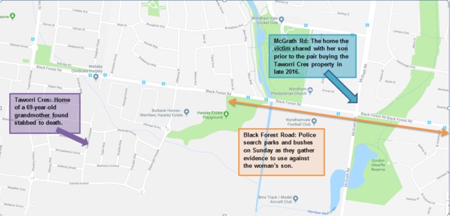 Map of Werribee crime scene area