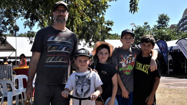 Keller, Indigo, Kip, Tyriqe, and Fletcher were among thousands of Territorians enjoying the 2023 Greek GleNTi on the Darwin Esplanade. June 10, 2023. Picture: Sierra Haigh