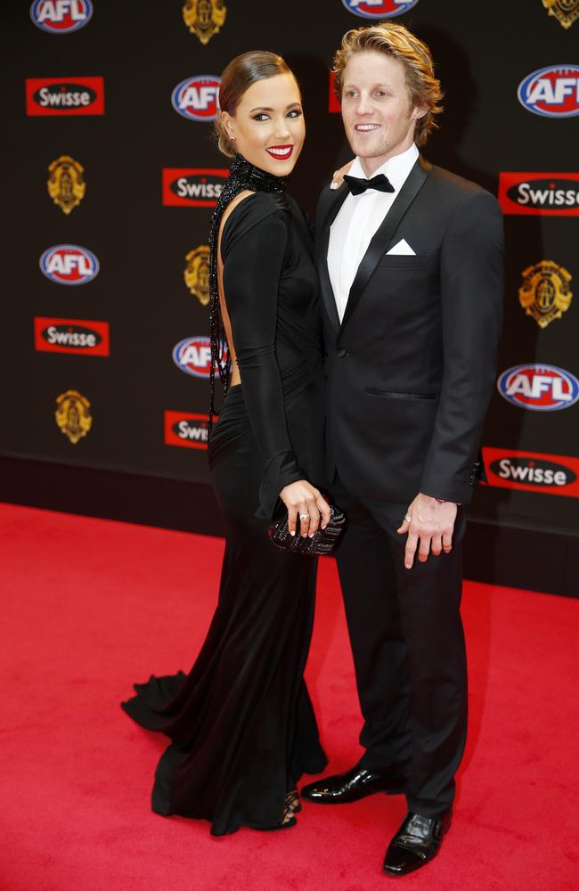 2015 Brownlow medal. Rory Sloane and Belinda Riverso. Pic: Michael Klein.