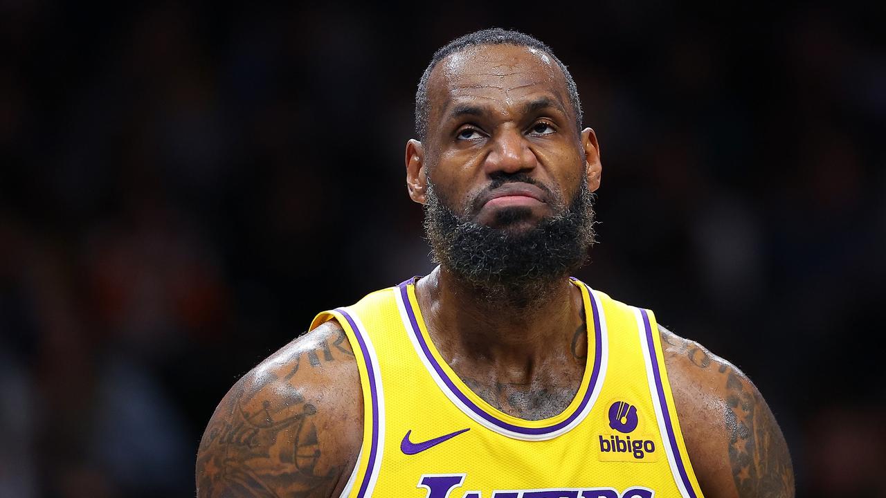 ATLANTA, GEORGIA - JANUARY 30: LeBron James #23 of the Los Angeles Lakers reacts against the Atlanta Hawks during the third quarter at State Farm Arena on January 30, 2024 in Atlanta, Georgia. NOTE TO USER: User expressly acknowledges and agrees that, by downloading and/or using this photograph, user is consenting to the terms and conditions of the Getty Images License Agreement. (Photo by Kevin C. Cox/Getty Images). (Photo by Kevin C. Cox/Getty Images)