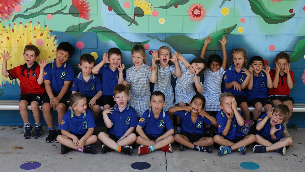 2024 Durack School Transition Funny Faces photo. Transition Pollock: Back Left to Right: Brodie Hargrave, RanonTentia, Cillian Sheridan, Archer Rinehart, Kenzie Johnson, Hailey Lloyd, Layla Fletcher, Prisha Arya, Macy Egglestone, Moses Salonga, Frankie Ash. Front Left to right: Avalee Pearce, Jesse Thompson, Evren Wilson, Evie Soares, Charlie Waldron, Levi Taylor. Picture: Durack School