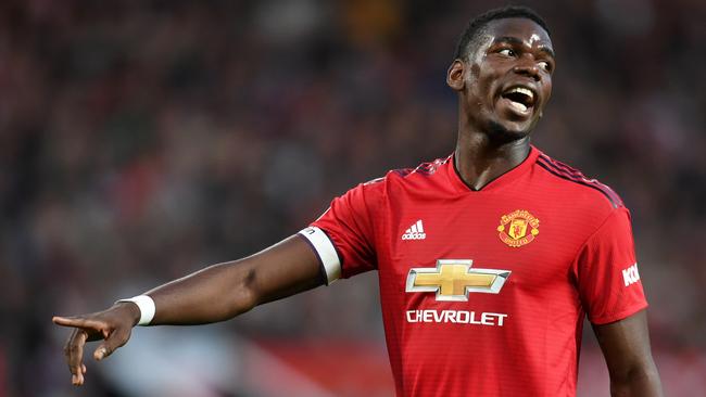 MANCHESTER, ENGLAND - AUGUST 10:  Paul Pogba of Manchester United reacts during the Premier League match between Manchester United and Leicester City at Old Trafford on August 10, 2018 in Manchester, United Kingdom.  (Photo by Michael Regan/Getty Images)