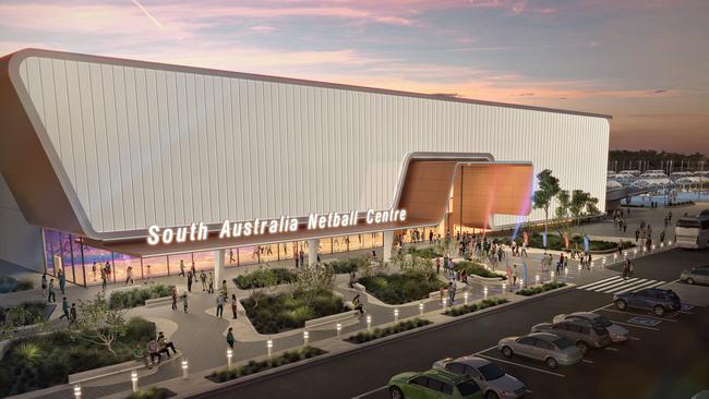 Artist impressions of the planned $92m SA Netball Centre at Mile End.