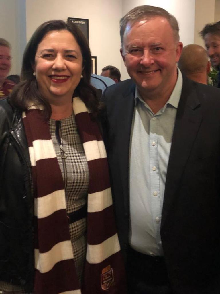 An Instagram post by Anthony Albanese with Annastacia Palaszczuk on in June 2019 ahead of the State of Origin NRL game in Brisbane. Picture: Instagram