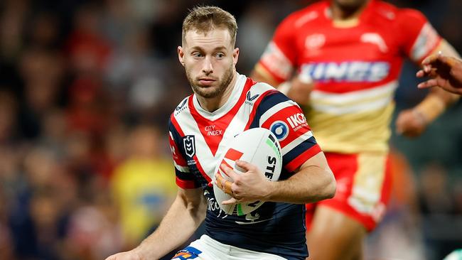 PERTH, AUSTRALIA - AUGUST 02: Sam Walker of the Roosters makes a run down the field during the round 22 NRL match between Dolphins and Sydney Roosters at HBF Park, on August 02, 2024, in Perth, Australia. (Photo by James Worsfold/Getty Images)