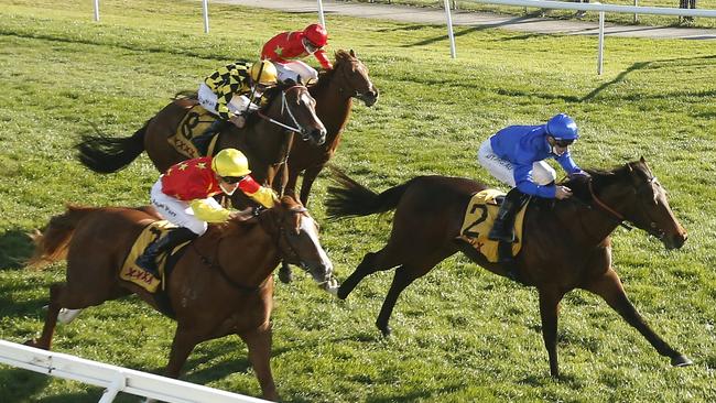 David Payne expects Gleneagles (red cap finishing four to Anamoe) to be competitive in the Roman Consul Stakes. Picture: Getty Images