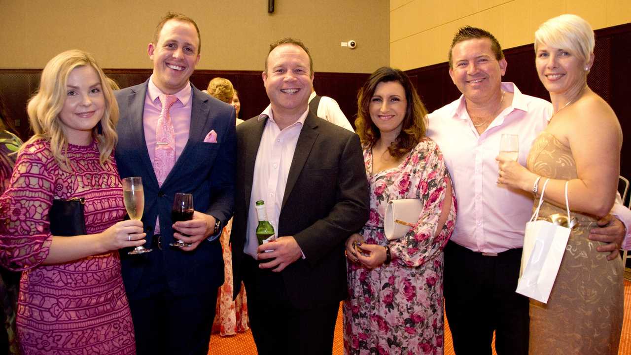 Pretty in Pink Gala guests, from left; Samantha Walker, Daniel Burrett, Scott Butler, Sally Harvey, Brett Harvey and Selena Park. The function raised funds for Toowoomba Hospital Foundation. Picture: Bev Lacey