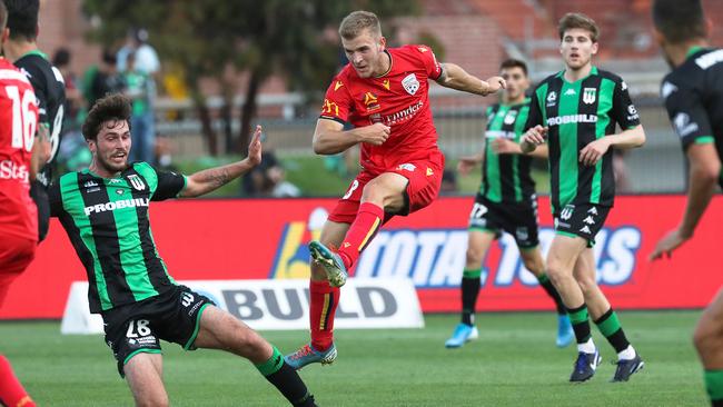 SA-born star Riley McGree was on target for Adelaide United against Western United. Picture: AAP Image/George Salpigtidis