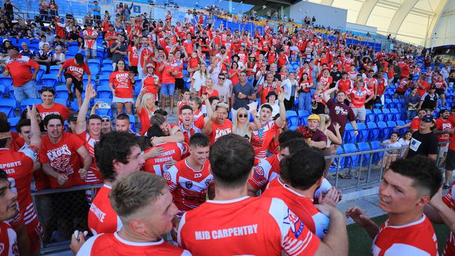 17th October 2020, Currumbin Eagles celebrate winning the Gold Coast Rugby League Reserve Grade Grand Final against the Tugun Seahawks played at CBus Stadium Photo: Scott Powick Newscorp