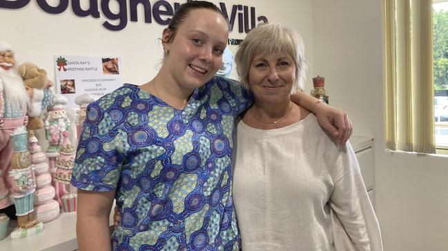 Grafton High School student Jorja Willis and school-based apprenticeships and traineeships program coordinator Tonia Fitzcosta at Dougherty Villa aged care.