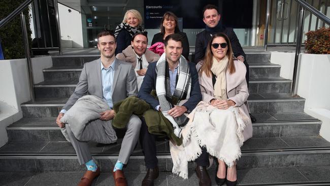 Harcourts Coastal sales director Rob Forde (middle with scarf ) hoped to contribute $10,000 to Vinnies CEO Sleepout on June 17. Picture Glenn Hampson