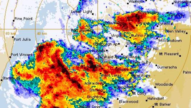 The storm coming in over Adelaide. Source: Bureau of Meteorology