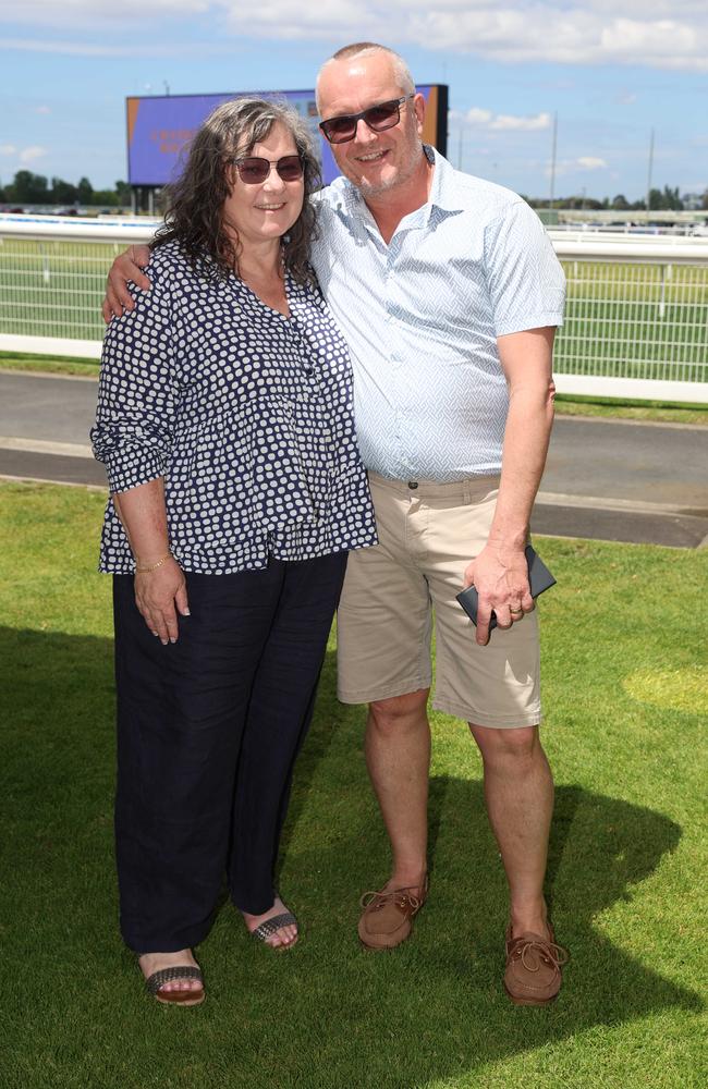 MELBOURNE, AUSTRALIA – OCTOBER 16 2024 Denise and Nick at the Caulfield Social race day at Caulfield racecourse on Wednesday 16th October, 2024 Picture: Brendan Beckett