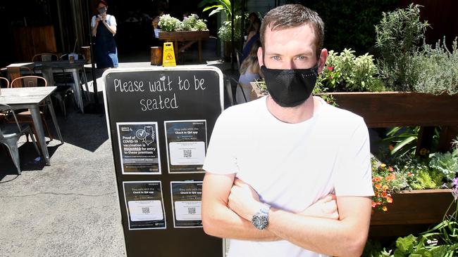 Seaton Pendlebury, the assistant manager, staff at Farmhouse Kedron were abused at the weekend after turning away customers unwilling to show their vaccination certificates. Picture: Steve Pohlner