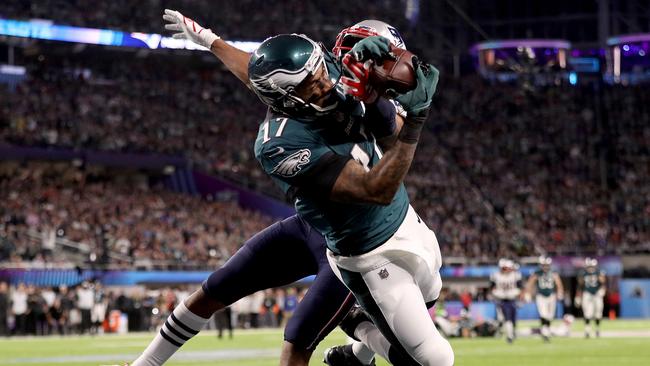 Philadelphia Eagles wide receiver Alshon Jeffery, who played the entire 2017-18 NFL season with a torn rotator cuff and caught this touchdown in the Super Bowl.