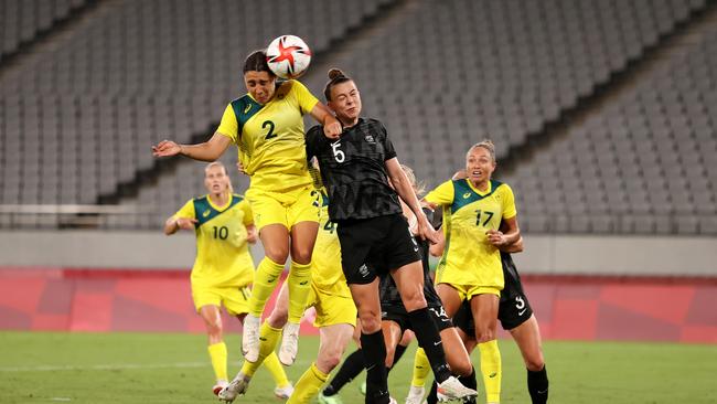 Sam Kerr scored with a header for the Matildas. Picture: Getty Images