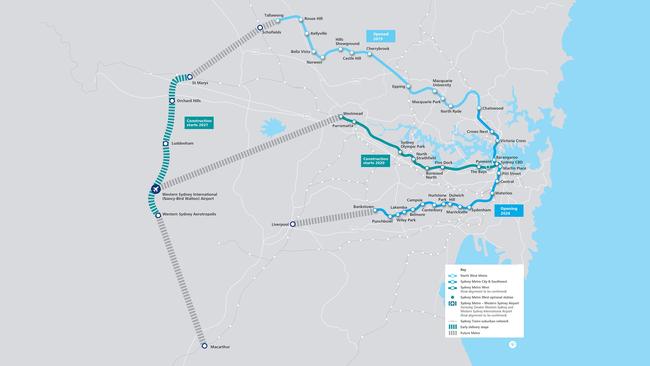 Current planned stations for the planned Sydney Metro as of 2022.