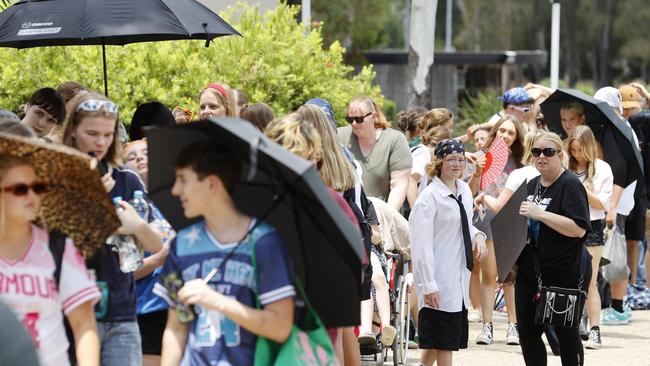 Billie Eilish fans lining up for Tuesday’s concert at Brisbane Entertainment Centre. Picture: Lachie Millard