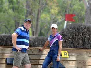 SAFETY FIRST: Technical delegates Carl Parkin and Paula Barlow inspect the Bank Drop Jump prior to this weekend's three-star competition at Morgan Park. Picture: Gerard Walsh